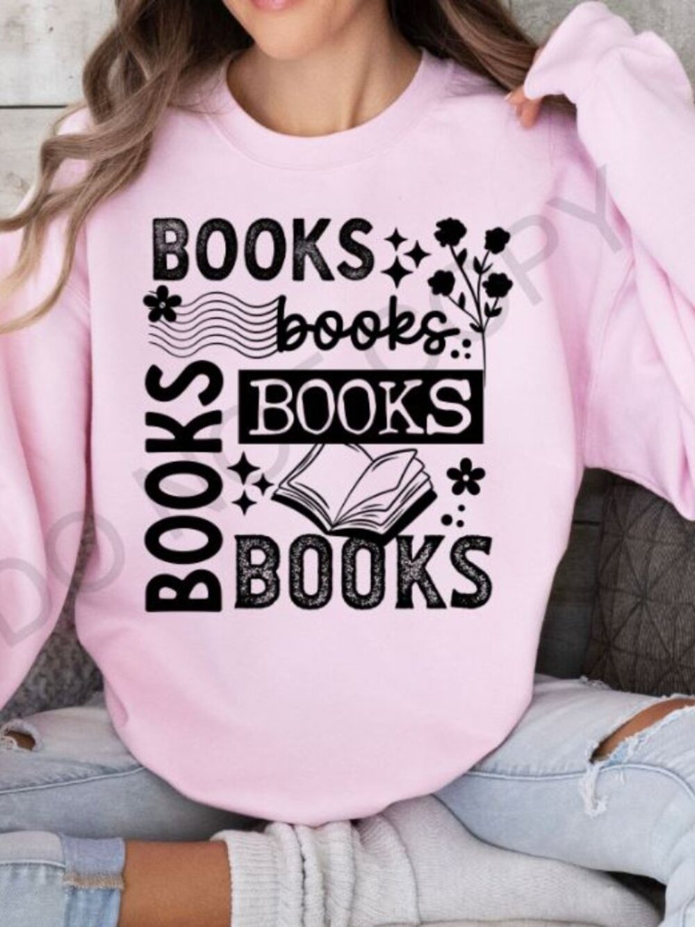 Books Books Books Graphic Sweatshirt Women’s Casual Book Lover Crewneck Reading
